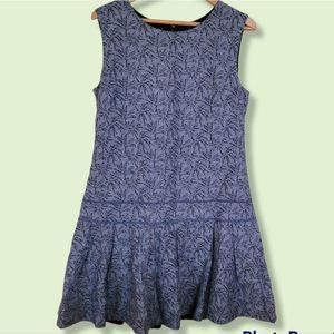 J Crew linen blend blue navy drop waist patterned dress size 10